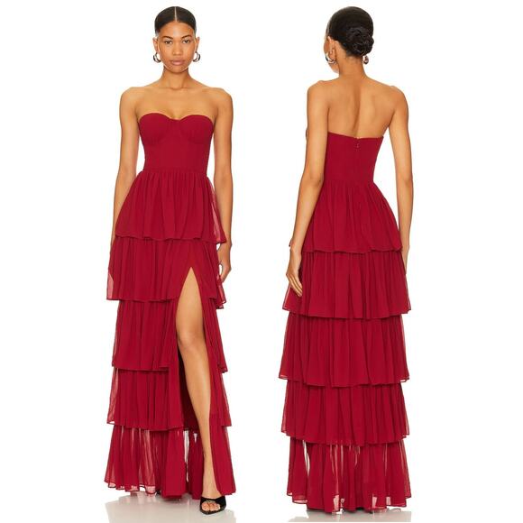 Lovers and Friends Hattie Gown Strapless Tiered Formal Elegant Party Prom Red S